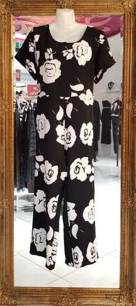 Black with White Flowers Pantsuit