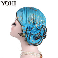 Load image into Gallery viewer, 2018 Hot Sale Women Elegant king Flower Elastic Mesh Turban Chemo Cap Beanie Head Wrap Head Muslim Scarf