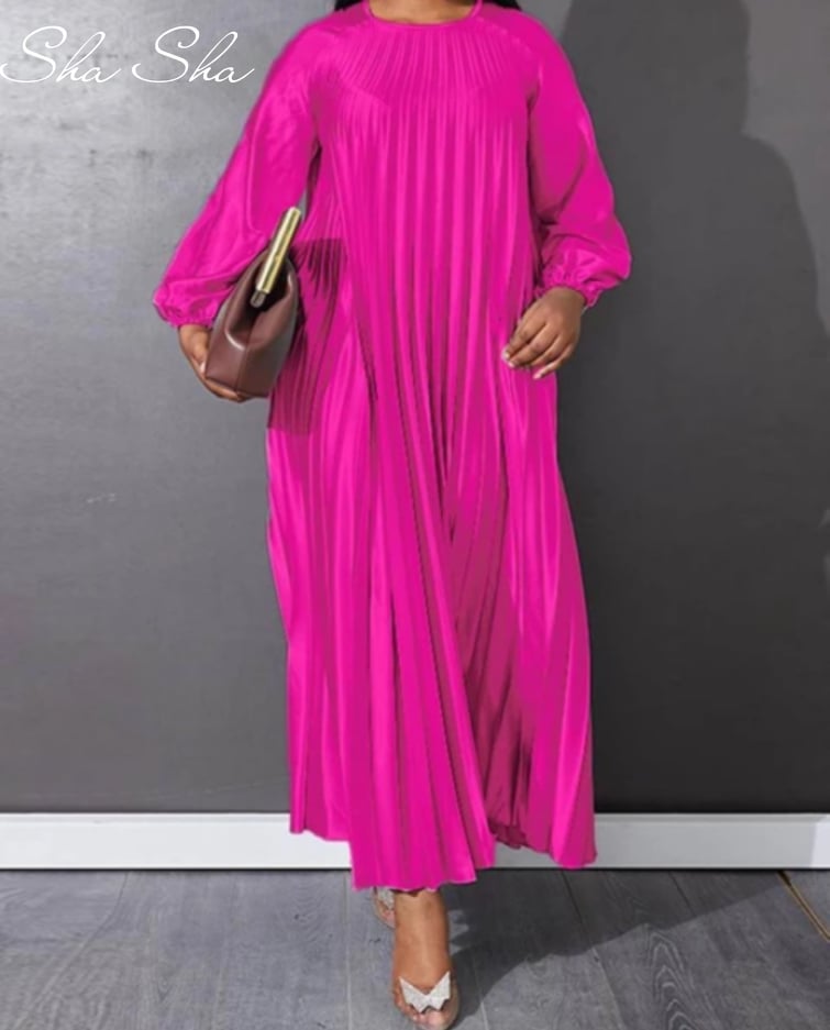 Pink Pleated Kaftan Dress with Sleeves