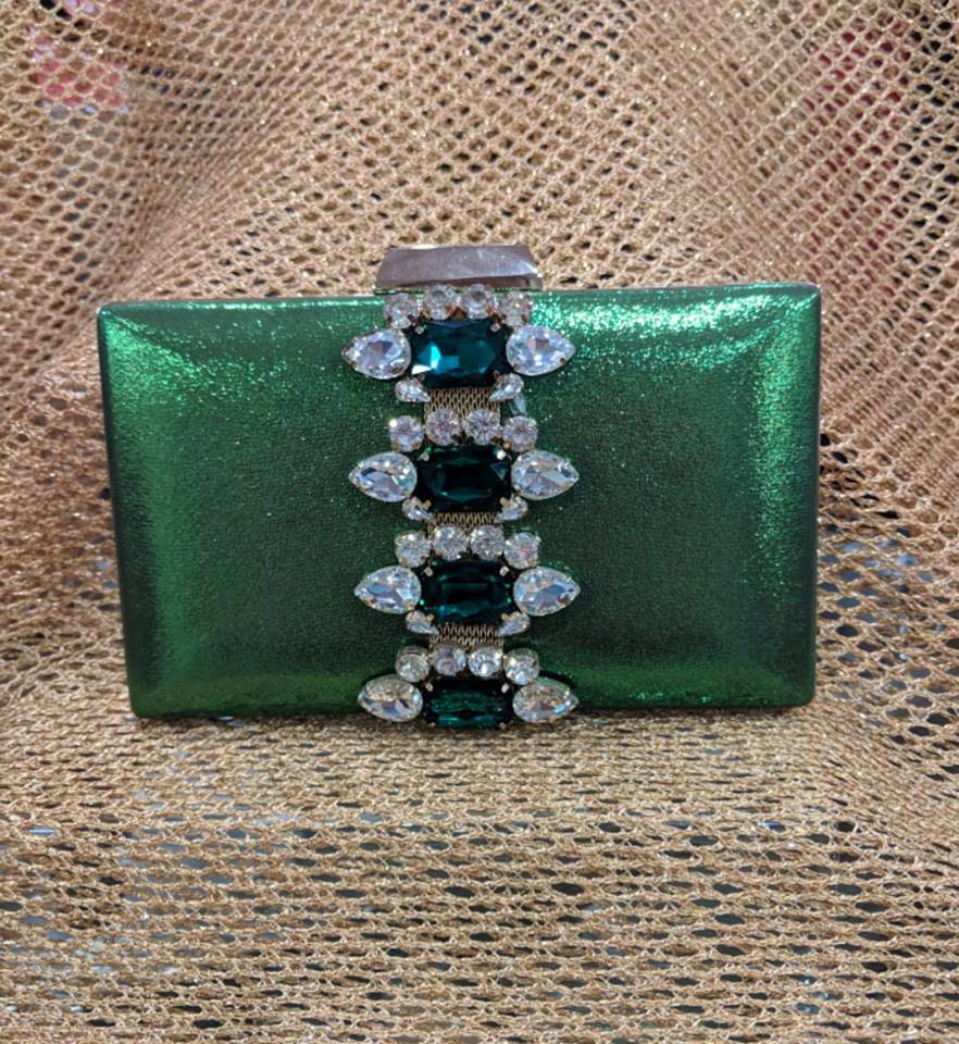 Emerald Green and Gold Diamante Clutch