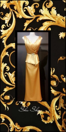 Gold Embellished Peplum Evening Dress Small