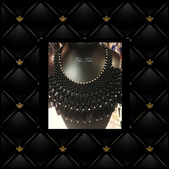 Black Chunky Statement Beaded Necklace