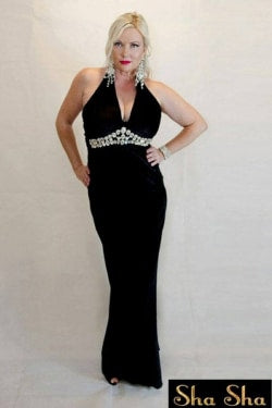 Jewelled Stretch Velvet Halterneck Dress