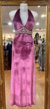 Jewelled Stretch Velvet Halterneck Dress