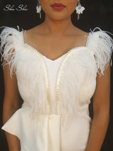 Feathered Sleeve Embellished Dress