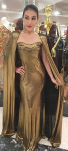 Internationally Published Gold Dress with Elegant Cape
