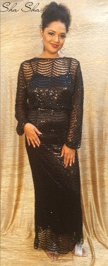 Shiny Black Evening Dress with Sleeves