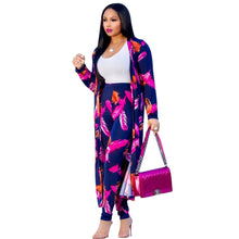 Load image into Gallery viewer, Women print long sleeve cardigan pants summer two piece set long cardigan pants 2 piece set summer women&#39;s suits loose sexy