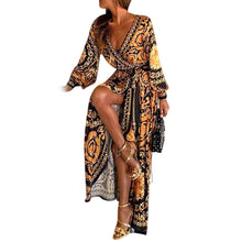Load image into Gallery viewer, Designer Inspired V-Neck Print Maxi Wrap Dress