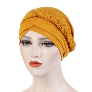 Women Ladies Muslim Hair Loss Stretch Turban Caps Cancer Chemo Hat Solid Color Braid Head Scarf Beanie Bonnet