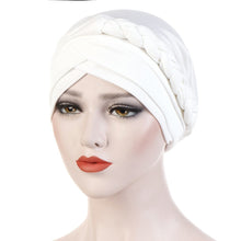 Load image into Gallery viewer, Women Ladies Muslim Hair Loss Stretch Turban Caps Cancer Chemo Hat Solid Color Braid Head Scarf Beanie Bonnet