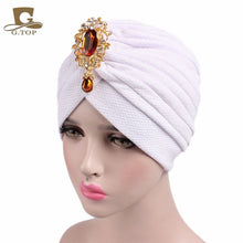 Load image into Gallery viewer, New women jewelry Turban Hat with Pendant Fashion Muslim Hijab Caps Diamonds Head Wrap Ladies Bandana Chemo Cap Arab Wrap