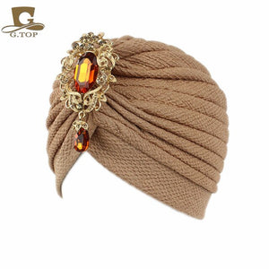 New women jewelry Turban Hat with Pendant Fashion Muslim Hijab Caps Diamonds Head Wrap Ladies Bandana Chemo Cap Arab Wrap