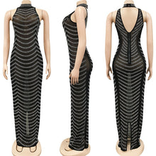 Load image into Gallery viewer, Sparkly Crystal Rhinestone Sheer Bodycon Maxi Dress