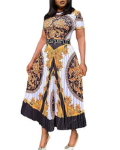 Load image into Gallery viewer, Designer Inspired Print Pleated Dress with Belt