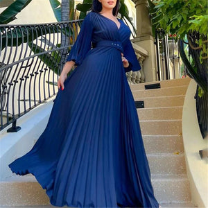 Long Sleeve Pleated Maxi Dresses S to 3XL