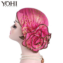 Load image into Gallery viewer, 2018 Hot Sale Women Elegant king Flower Elastic Mesh Turban Chemo Cap Beanie Head Wrap Head Muslim Scarf