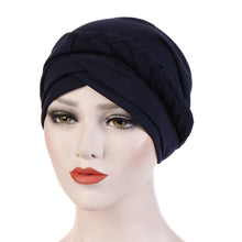 Load image into Gallery viewer, Women Ladies Muslim Hair Loss Stretch Turban Caps Cancer Chemo Hat Solid Color Braid Head Scarf Beanie Bonnet